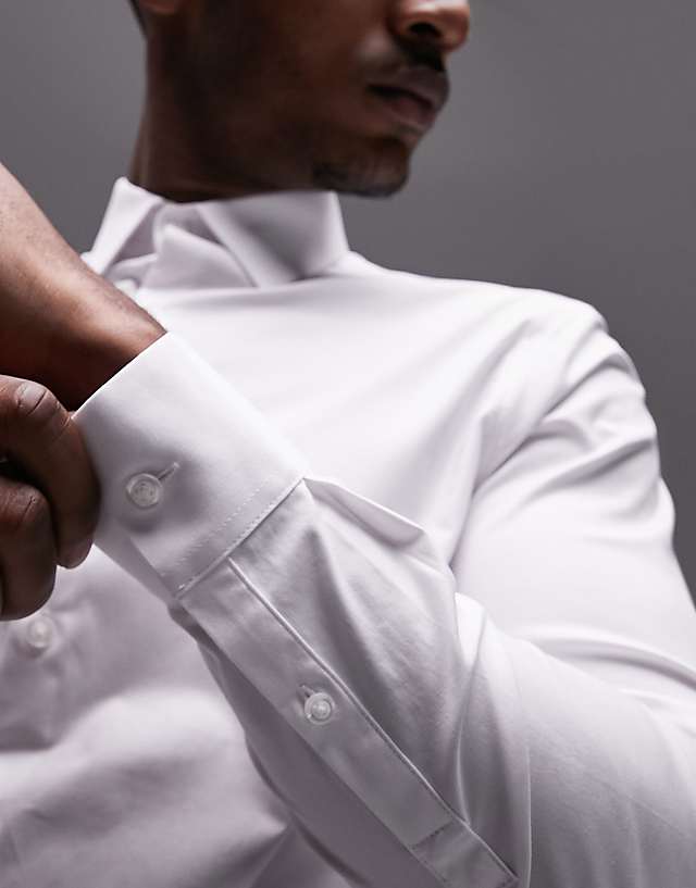 Asos Topman Long Sleeve Formal Stretch Shirt In White