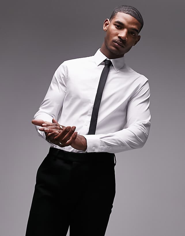 asos Topman long sleeve formal stretch shirt in white
