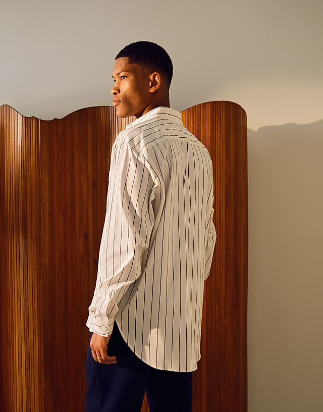 Asos Topman Long Sleeve Mini Stripe Relaxed Shirt In Cream