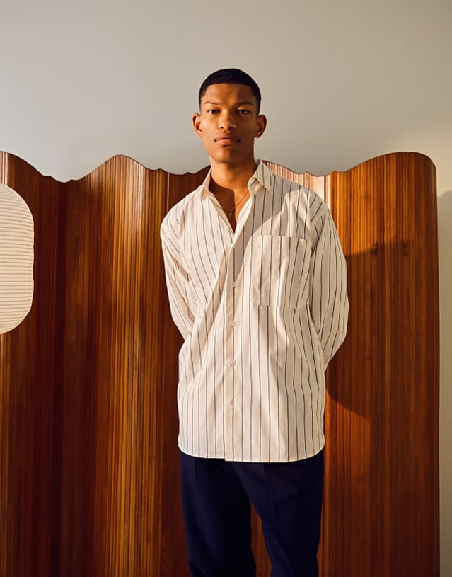 asos Topman long sleeve mini stripe relaxed shirt in cream
