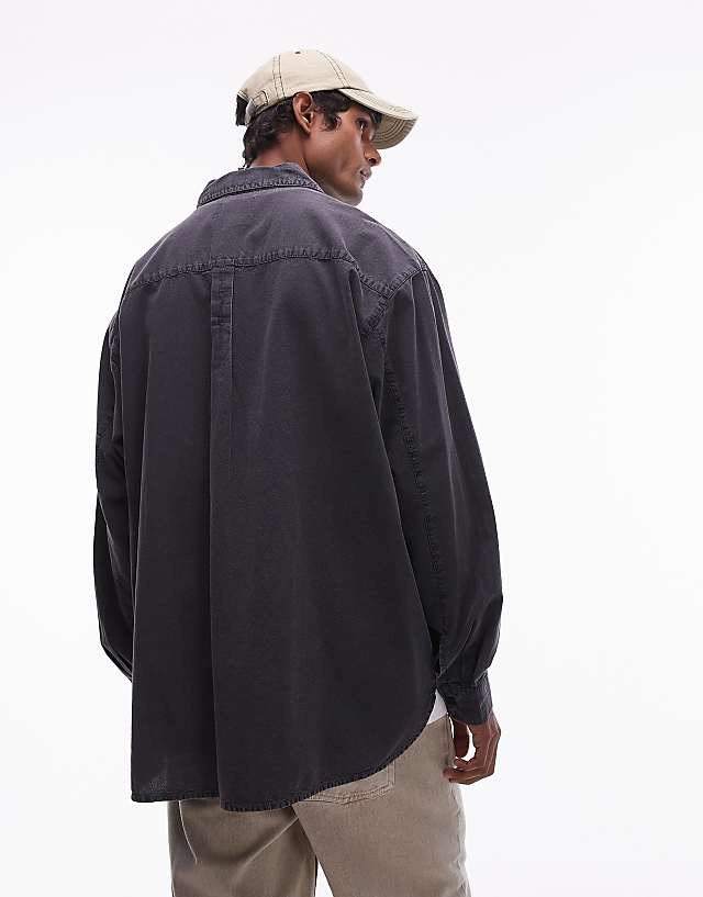 Asos Topman Long Sleeve Oversized Shirt In Washed Charcoal