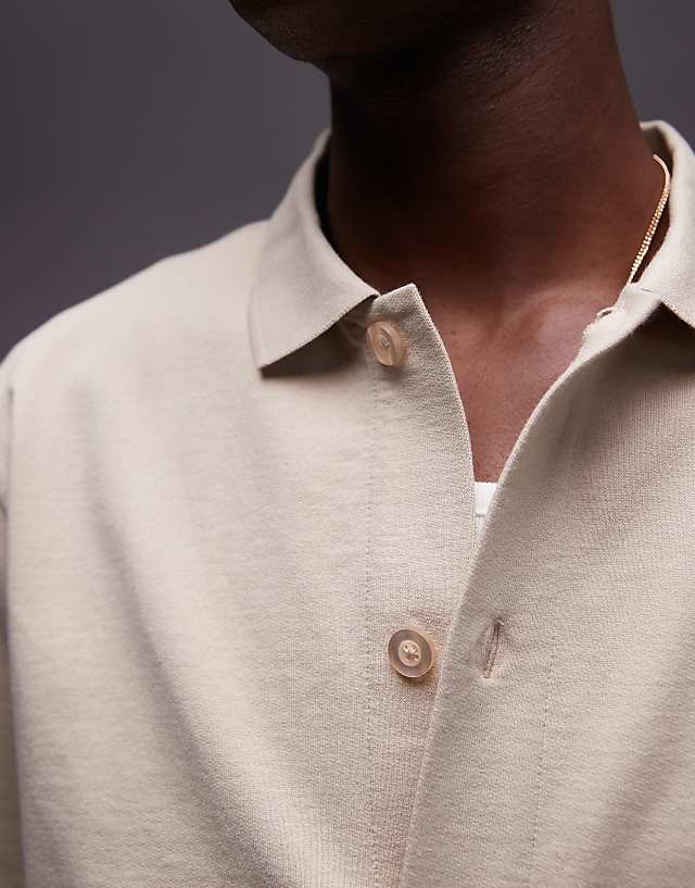 Asos Topman Oversized Fit Button Through Jersey Shirt In Ecru