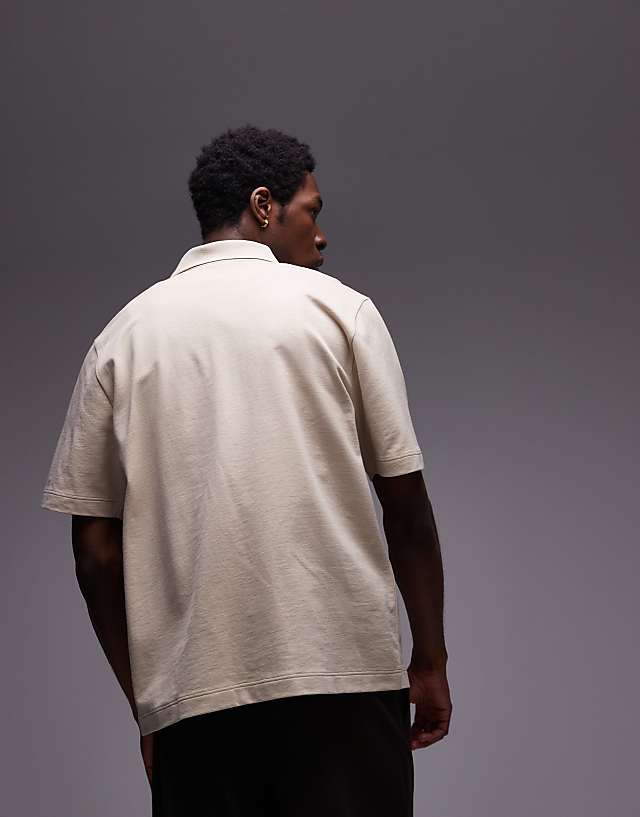Asos Topman Oversized Fit Button Through Jersey Shirt In Ecru