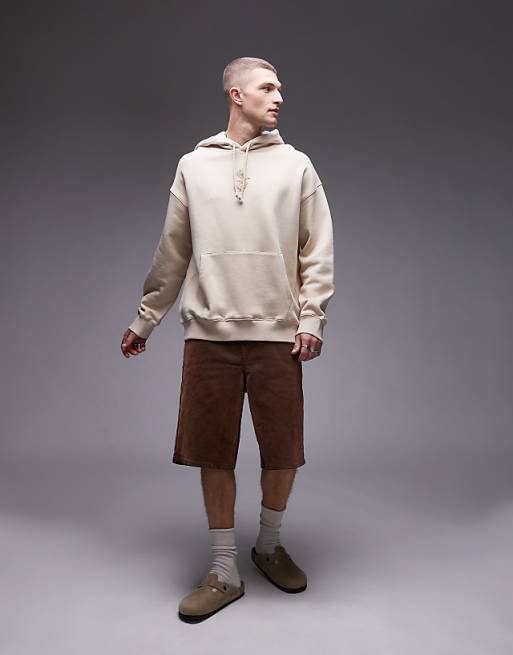 Asos Topman Oversized Fit Hoodie With Floral Embroidery In Stone