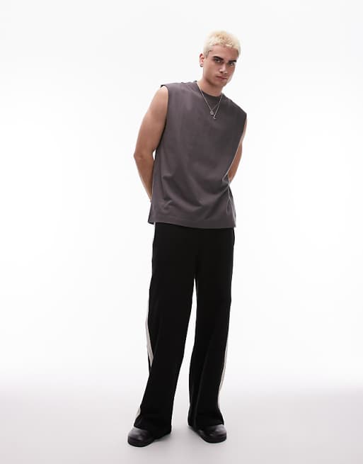 Asos Topman Oversized Fit Sleeveless T-shirt In Grey