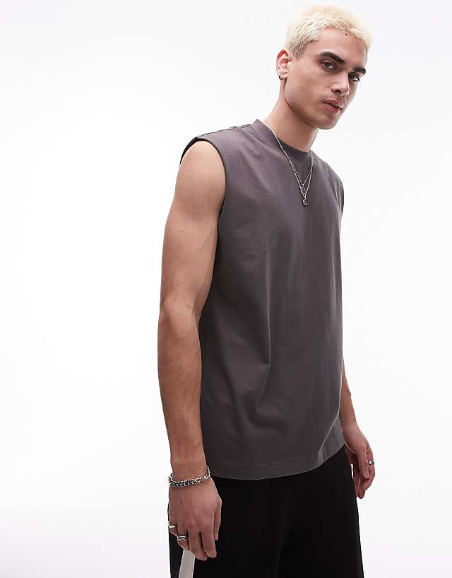 asos Topman oversized fit sleeveless t-shirt in grey