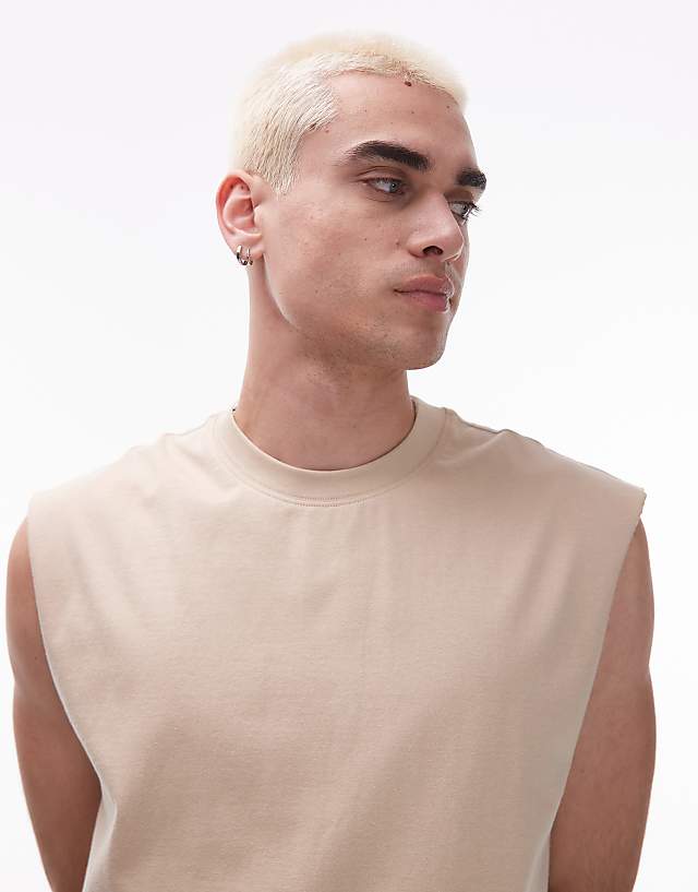 Asos Topman Oversized Fit Sleeveless T-shirt In Stone