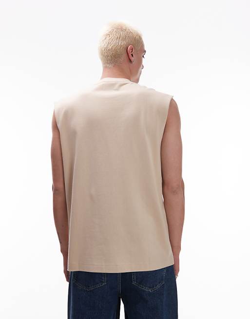 Asos Topman Oversized Fit Sleeveless T-shirt In Stone