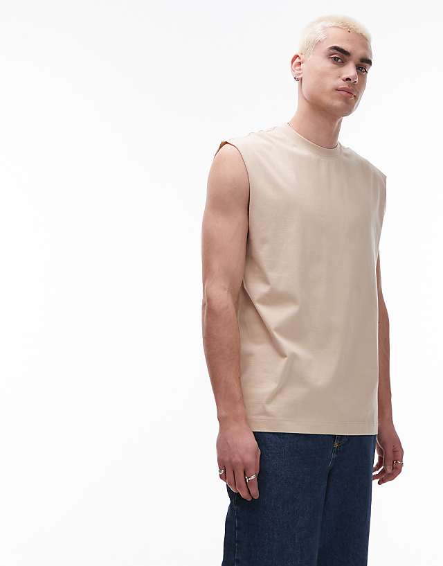 asos Topman oversized fit sleeveless t-shirt in stone