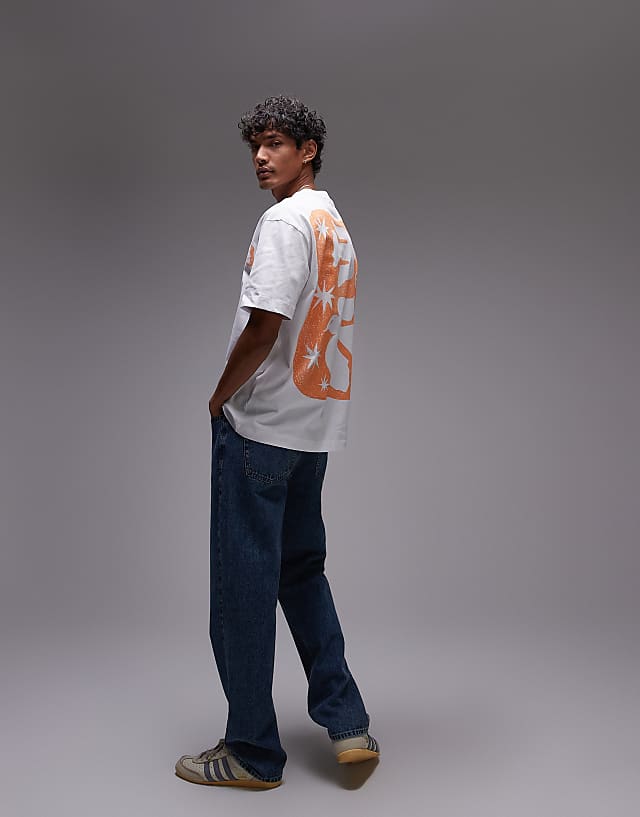 Asos Topman Oversized Fit T-shirt With Front And Back Bird Doodle Print And Embroidery In White