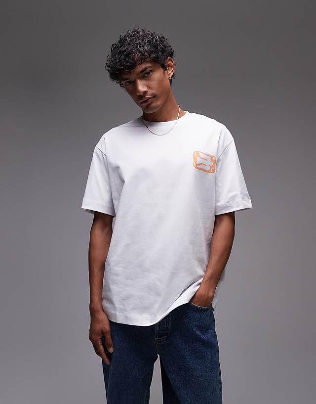 Asos Topman Oversized Fit T-shirt With Front And Back Bird Doodle Print And Embroidery In White