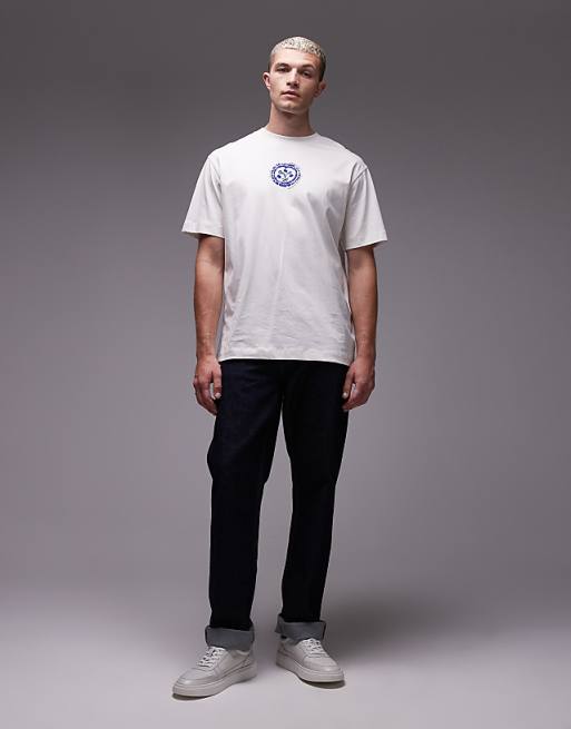 Asos Topman Oversized Fit T-shirt With Front And Back Cala Carbo Print In Ecru