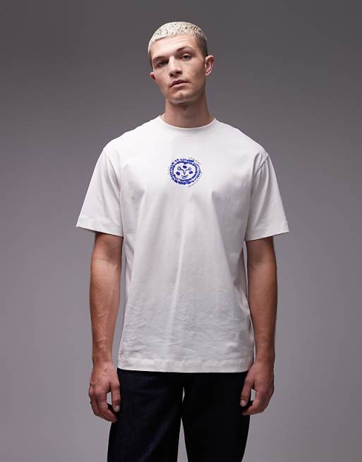 Asos Topman Oversized Fit T-shirt With Front And Back Cala Carbo Print In Ecru