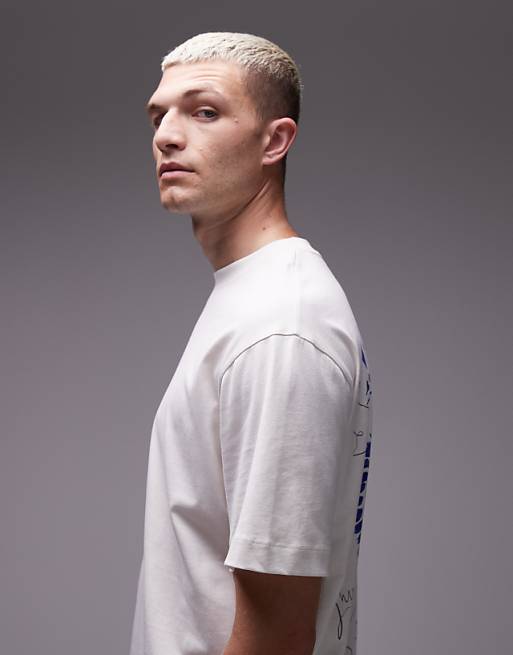 Asos Topman Oversized Fit T-shirt With Front And Back Cala Carbo Print In Ecru