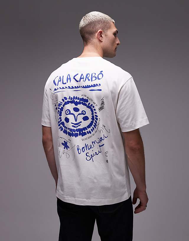 asos Topman oversized fit t-shirt with front and back Cala Carbo print in ecru