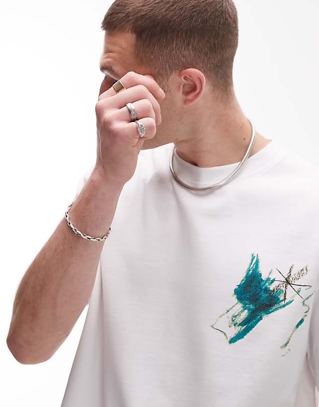 Asos Topman Oversized Fit T-shirt With Front And Back Musee Galerie Print In White