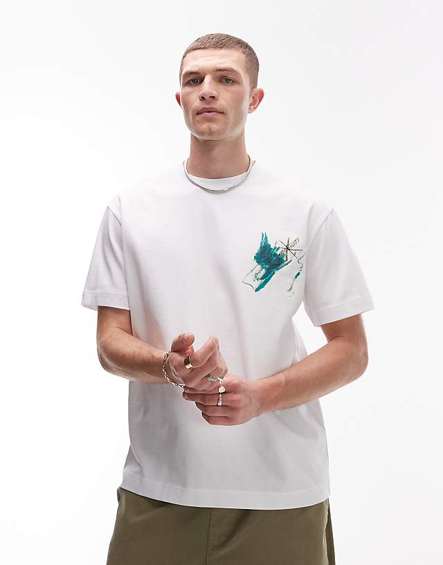 Asos Topman Oversized Fit T-shirt With Front And Back Musee Galerie Print In White