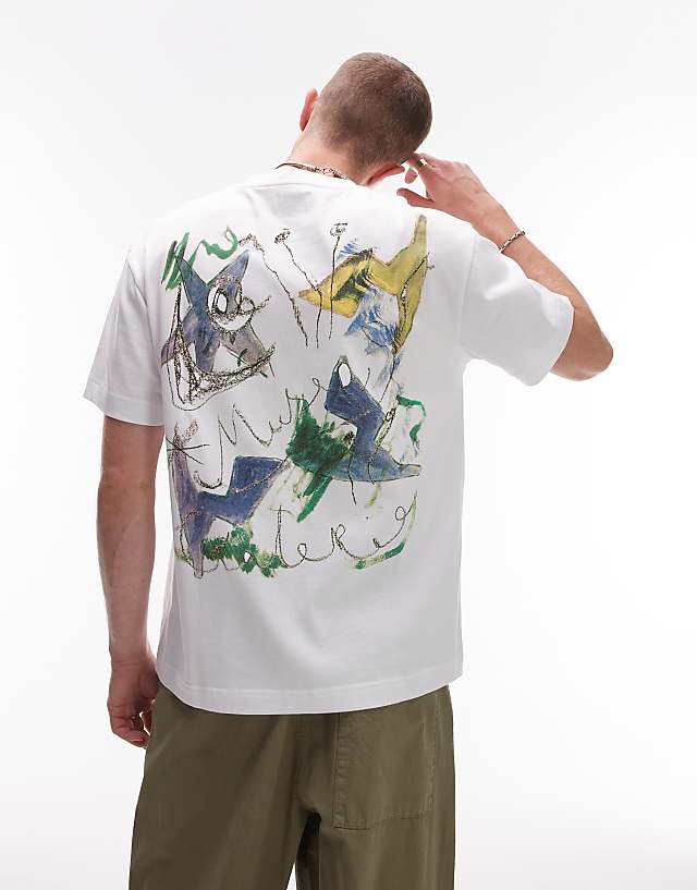 asos Topman oversized fit t-shirt with front and back musee galerie print in white