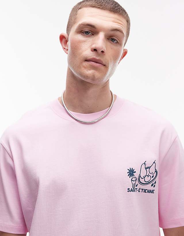 Asos Topman Oversized Fit T-shirt With Front And Back Saint Etienne Print In Pink