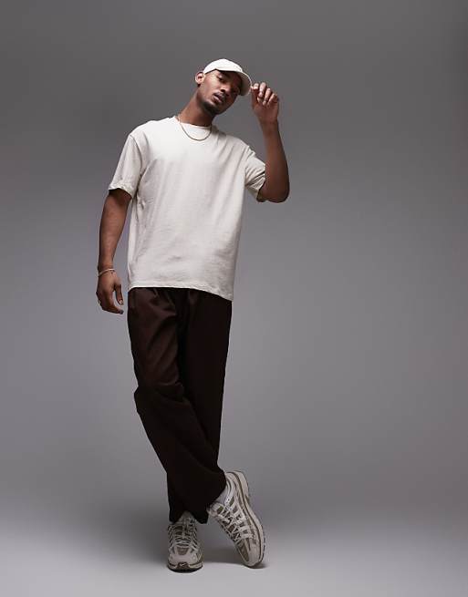Asos Topman Oversized Fit T-shirt With Linen Blend In Stone