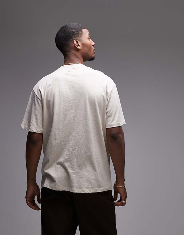 Asos Topman Oversized Fit T-shirt With Linen Blend In Stone