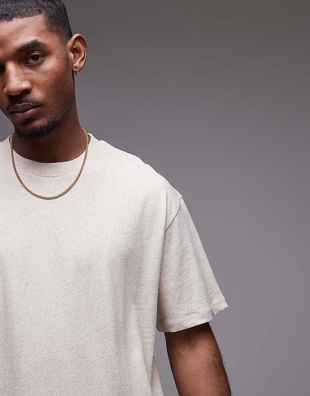 Asos Topman Oversized Fit T-shirt With Linen Blend In Stone