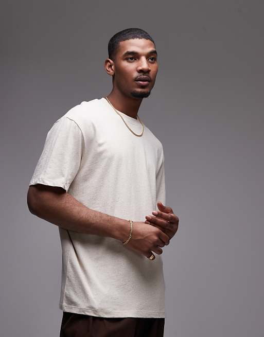 asos Topman oversized fit t-shirt with linen blend in stone