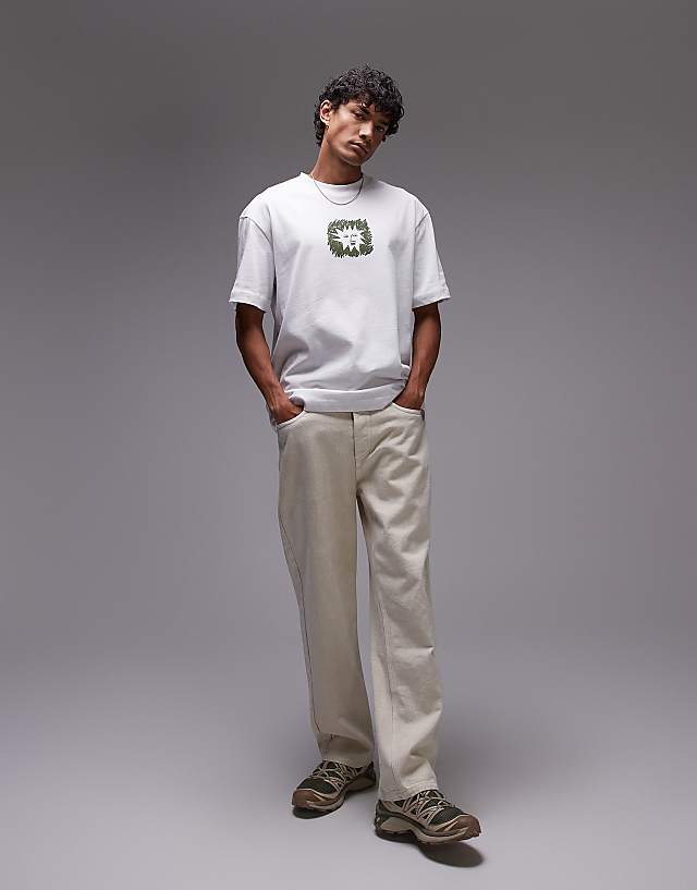 Asos Topman Oversized Fit T-shirt With Sun Doodle Print And Embroidery In White