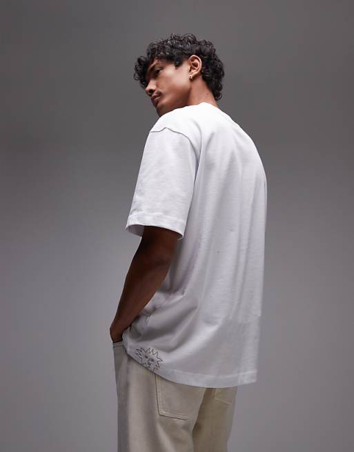 Asos Topman Oversized Fit T-shirt With Sun Doodle Print And Embroidery In White