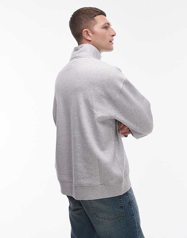 Asos Topman Premium Heavyweight Oversized 1/4 Zip Sweatshirt In Grey Marl