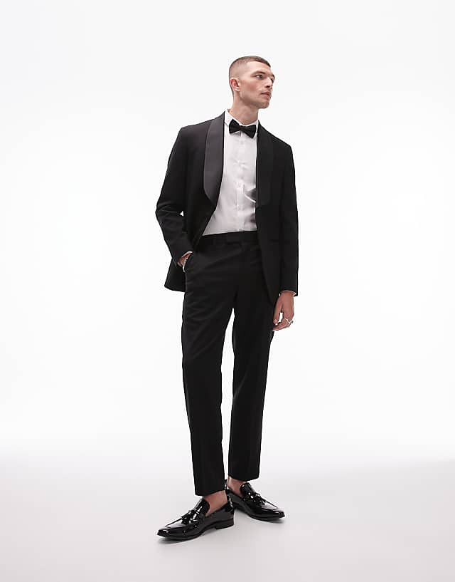 asos Topman premium relaxed wool mix tux suit trouser in black