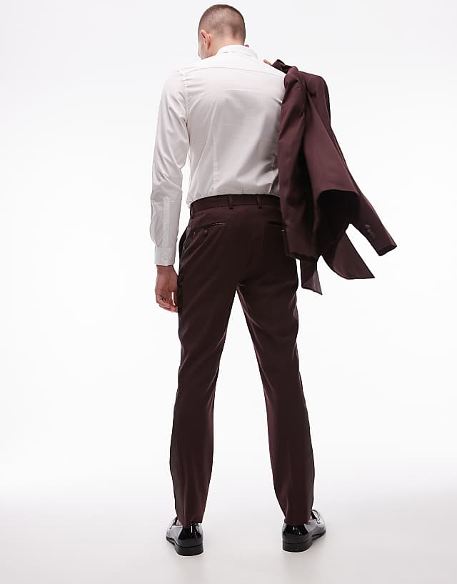 Asos Topman Premium Slim Tux Suit Trouser In Burgundy