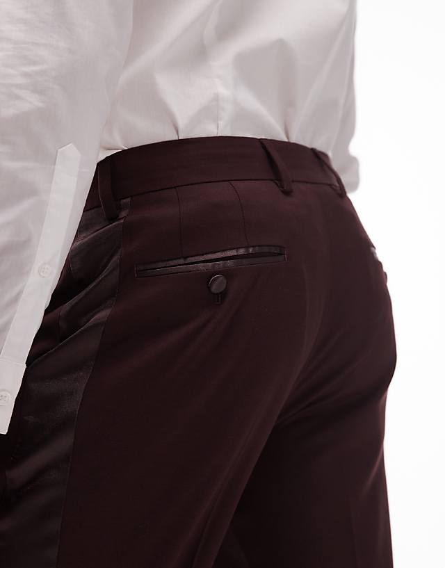 Asos Topman Premium Slim Tux Suit Trouser In Burgundy