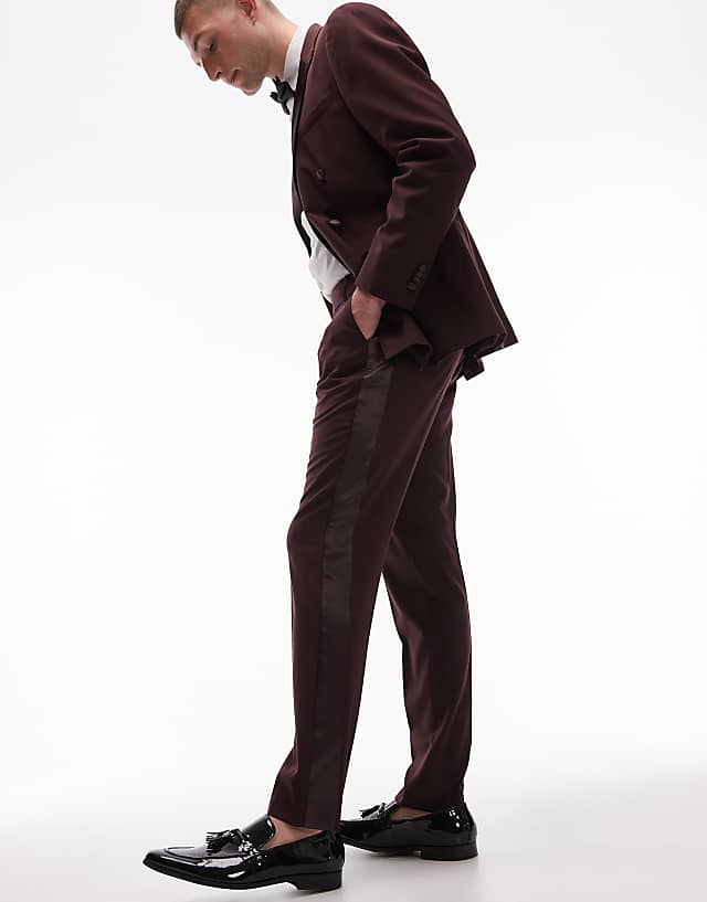 Asos Topman Premium Slim Tux Suit Trouser In Burgundy