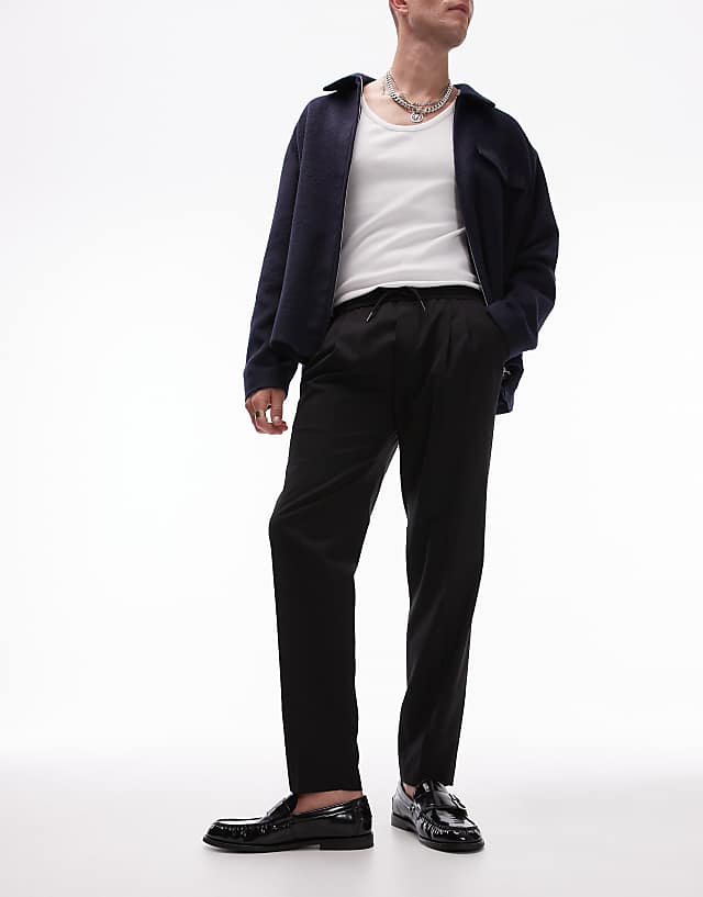Asos Topman Premium Taper Wool Mix Tux Suit Trouser With Elasticated Waist In Black