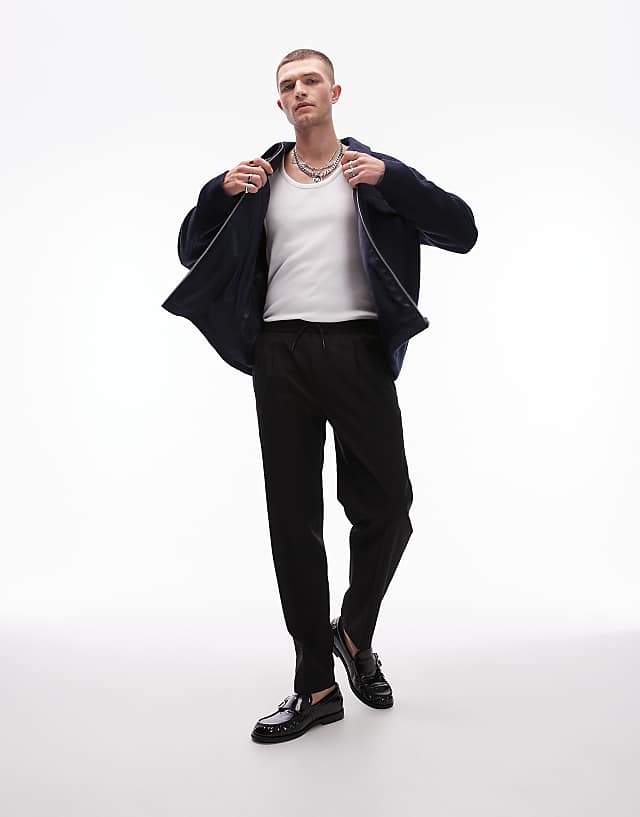 asos Topman premium taper wool mix tux suit trouser with elasticated waist in black