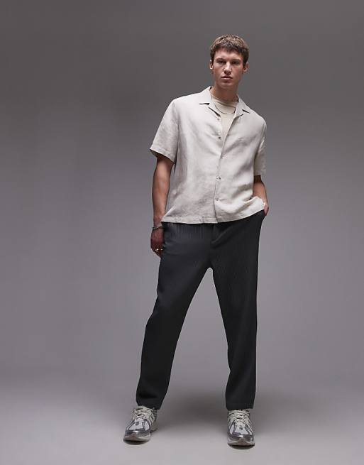 Asos Topman Regular Fit Short Sleeve Linen Blend Shirt In Stone