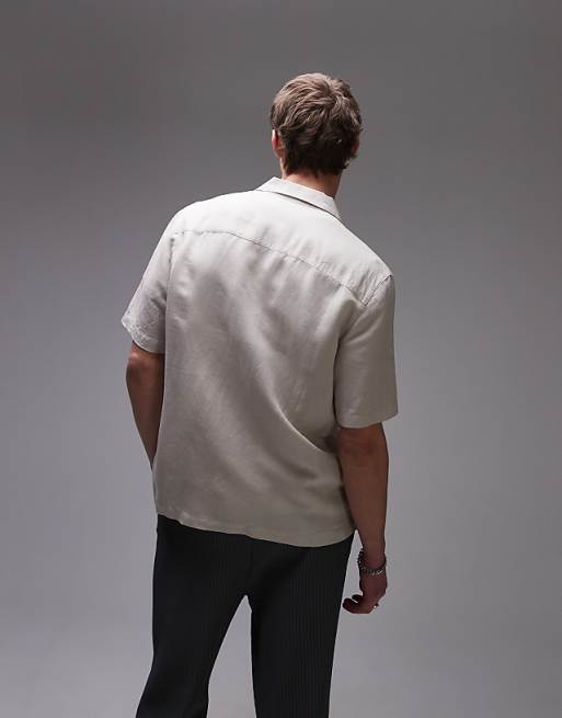 Asos Topman Regular Fit Short Sleeve Linen Blend Shirt In Stone