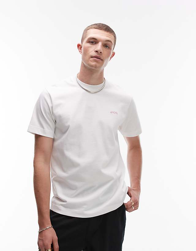 Asos Topman Regular Fit T-shirt With Amore Embroidery In Ecru