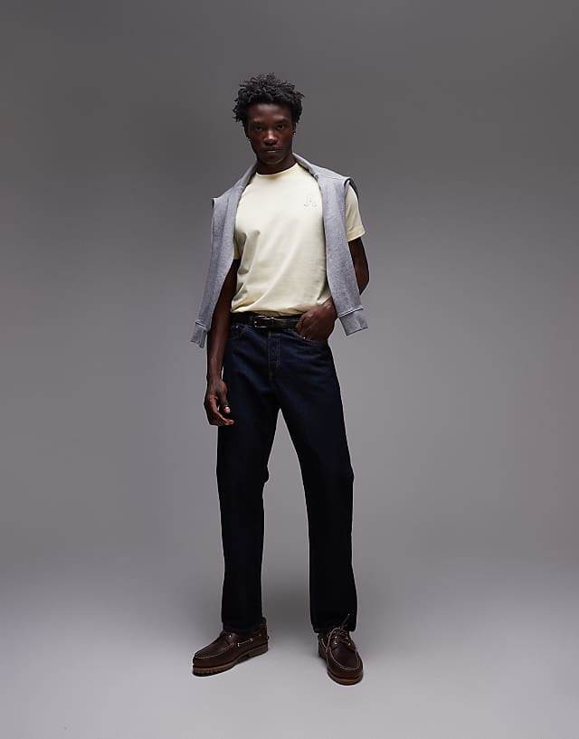 Asos Topman Regular Fit T-shirt With Letter Embroidery In Yellow