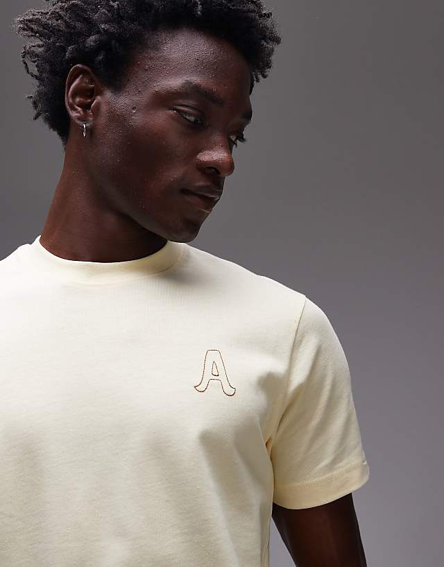 Asos Topman Regular Fit T-shirt With Letter Embroidery In Yellow