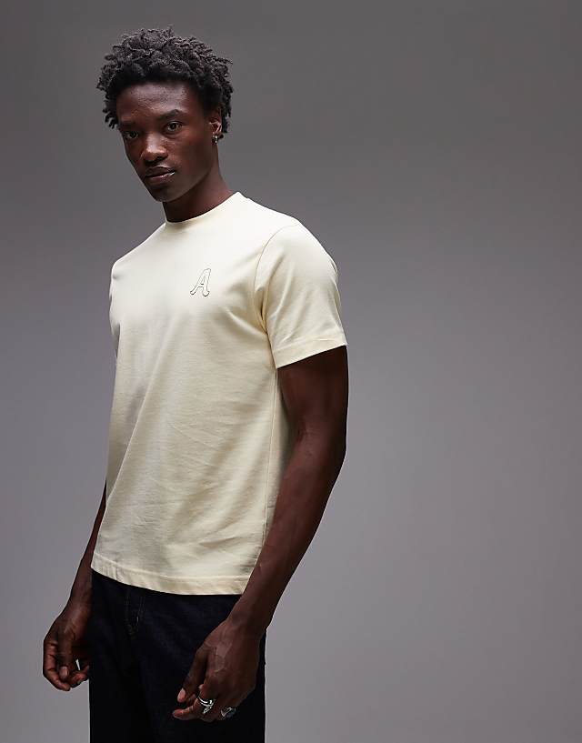 asos Topman regular fit t-shirt with letter embroidery in yellow