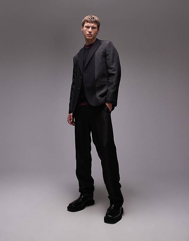 Asos Topman Relaxed Mixed Fabric Suit Jacket In Black