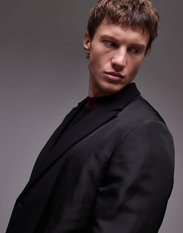 Asos Topman Relaxed Mixed Fabric Suit Jacket In Black