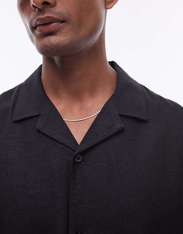 Asos Topman Short Sleeve Boxy Linen Mix Shirt In Black