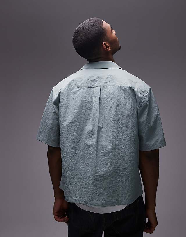 Asos Topman Short Sleeve Cropped Boxy Fit Technical Shirt In Green