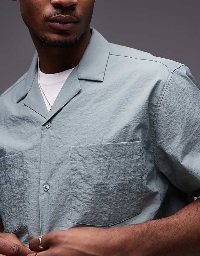 Asos Topman Short Sleeve Cropped Boxy Fit Technical Shirt In Green