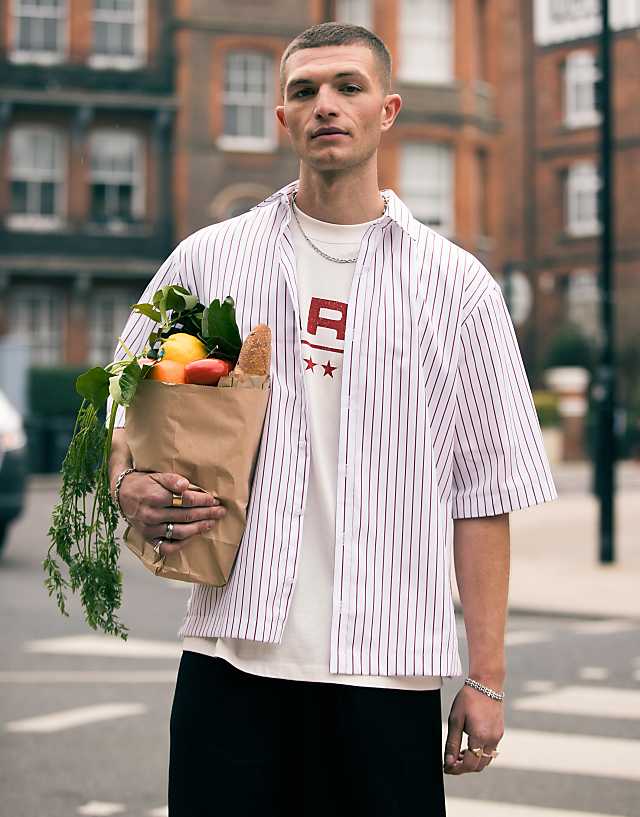 asos Topman short sleeve striped smart shirt in burgundy