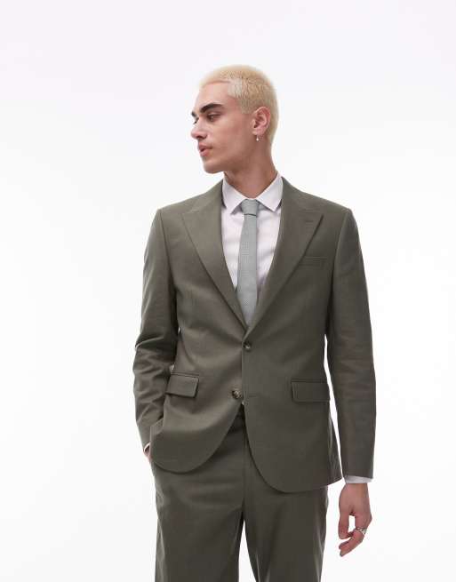 Asos Topman Single Breasted Linen Blend In Light Blue