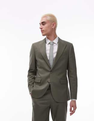 Asos Topman Single Breasted Linen Blend In Light Blue